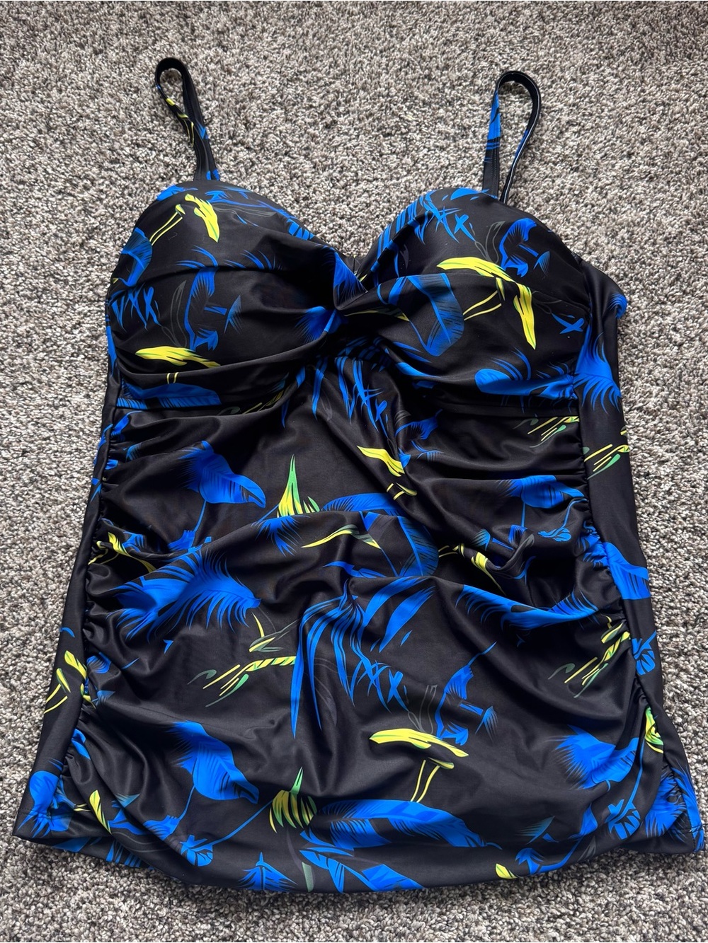 RELLECIGA Black One-Piece Swimsuit with Blue and Yellow Leaf Print